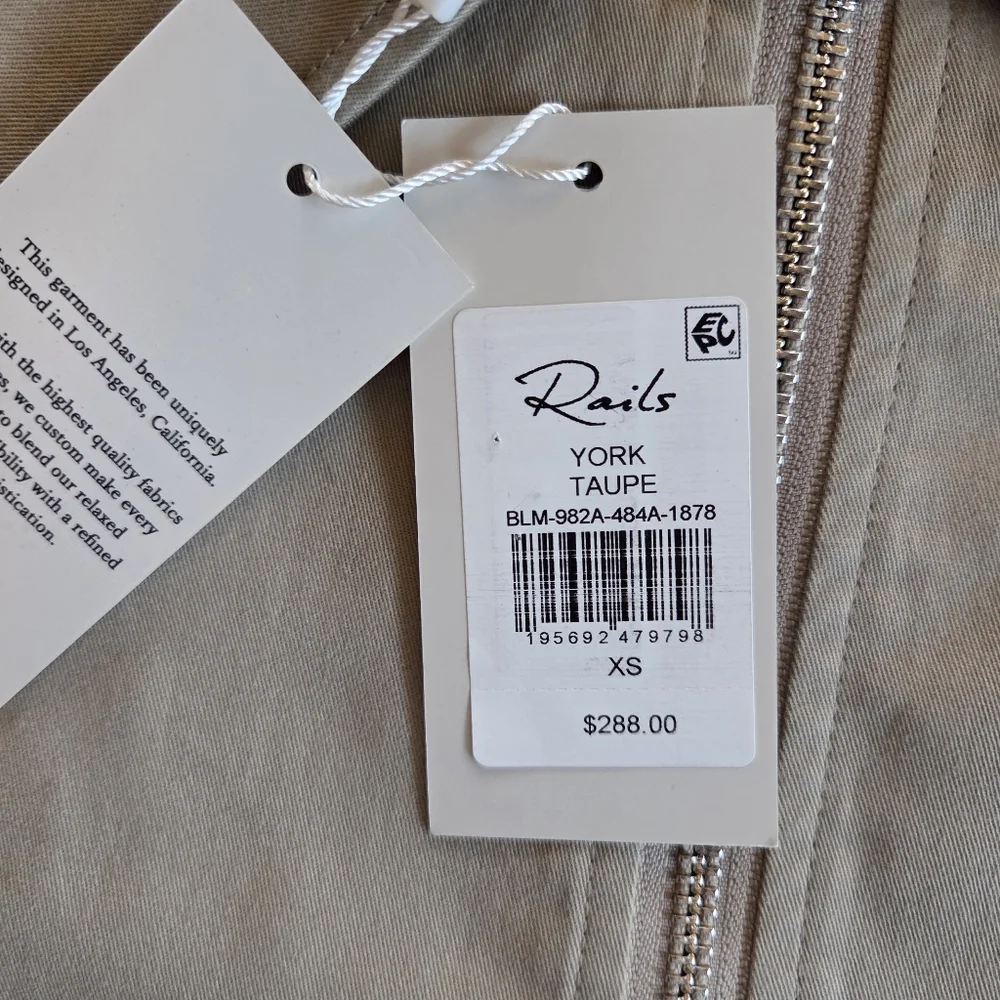Rails York Zip Up Jacket Size XS NWT $288 Taupe - Picture 6 of 12